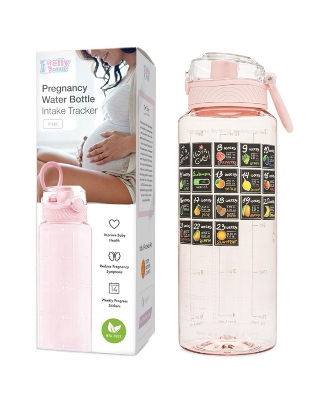 Pregnancy Hydration Tracker Bottle - Pink